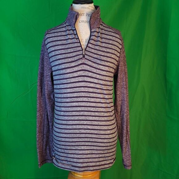 Lululemon Mens Yachtie Stripes Dark Slate‎ Deep Zinfandel Surge Warm 1/2 Zip Sml - Picture 1 of 3